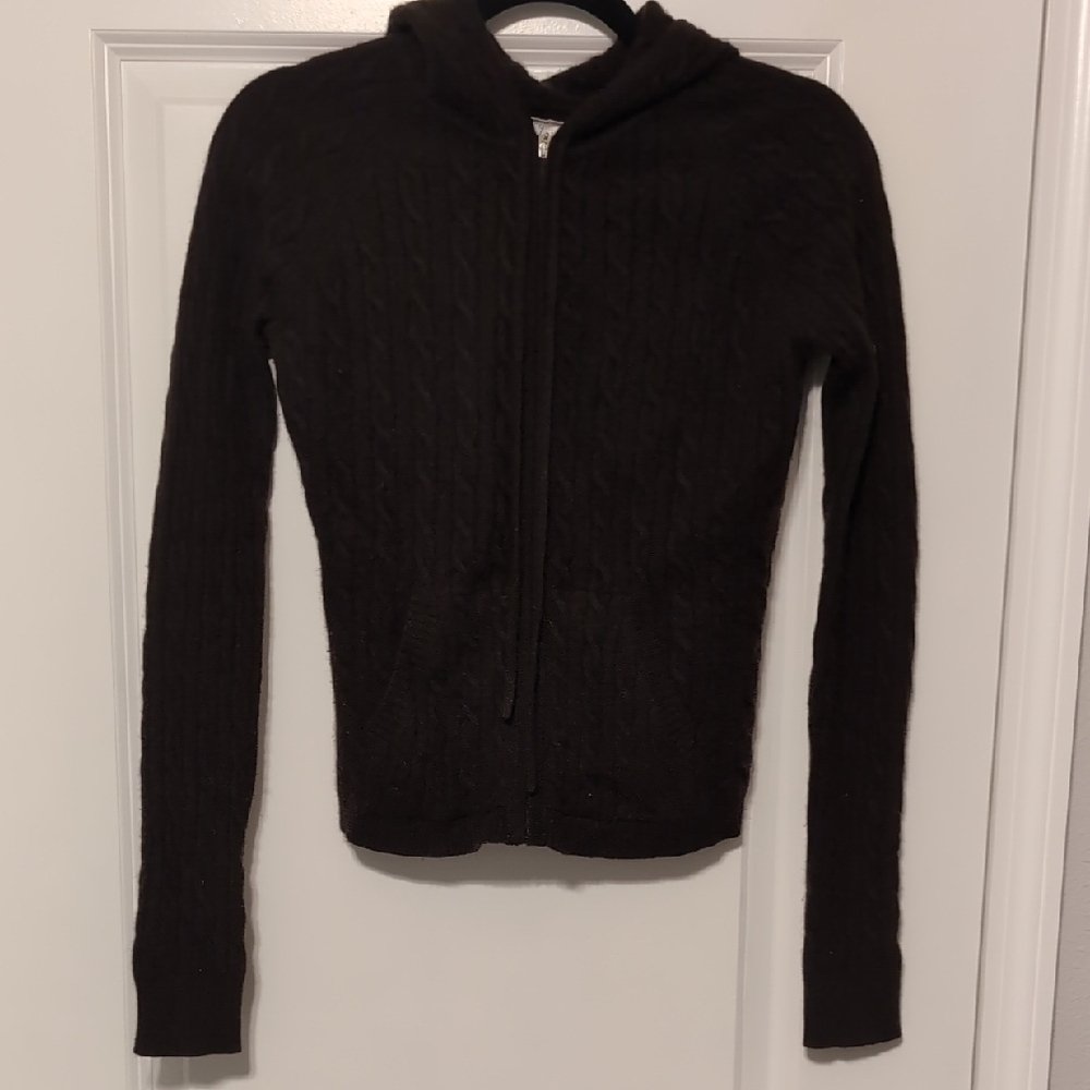 Aqua Brown Cable Knit Women's Hooded Sweater